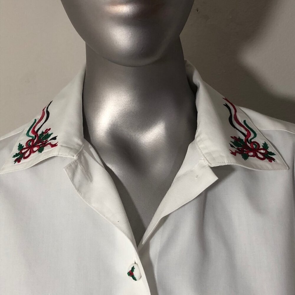 Pendleton Knockabout Women's Vintage White Christmas Embroidered Blouse Size 6 - Picture 5 of 13